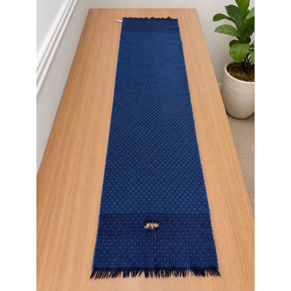 Vtg Yves Saint Laurent YSL Wool Scarf Blue Geometric Fringe W. Germany  Flawed